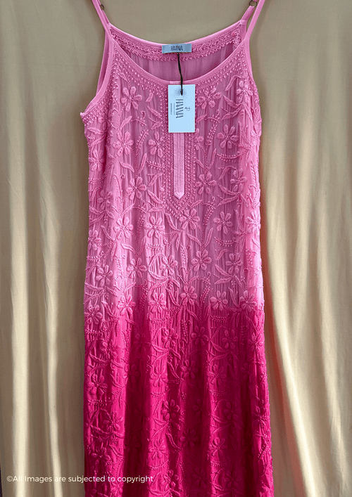 Diva Pink Ombre Chikankari Noodle Strap Kurta