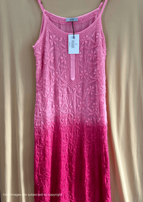 Diva Pink Ombre Chikankari Noodle Strap Kurta