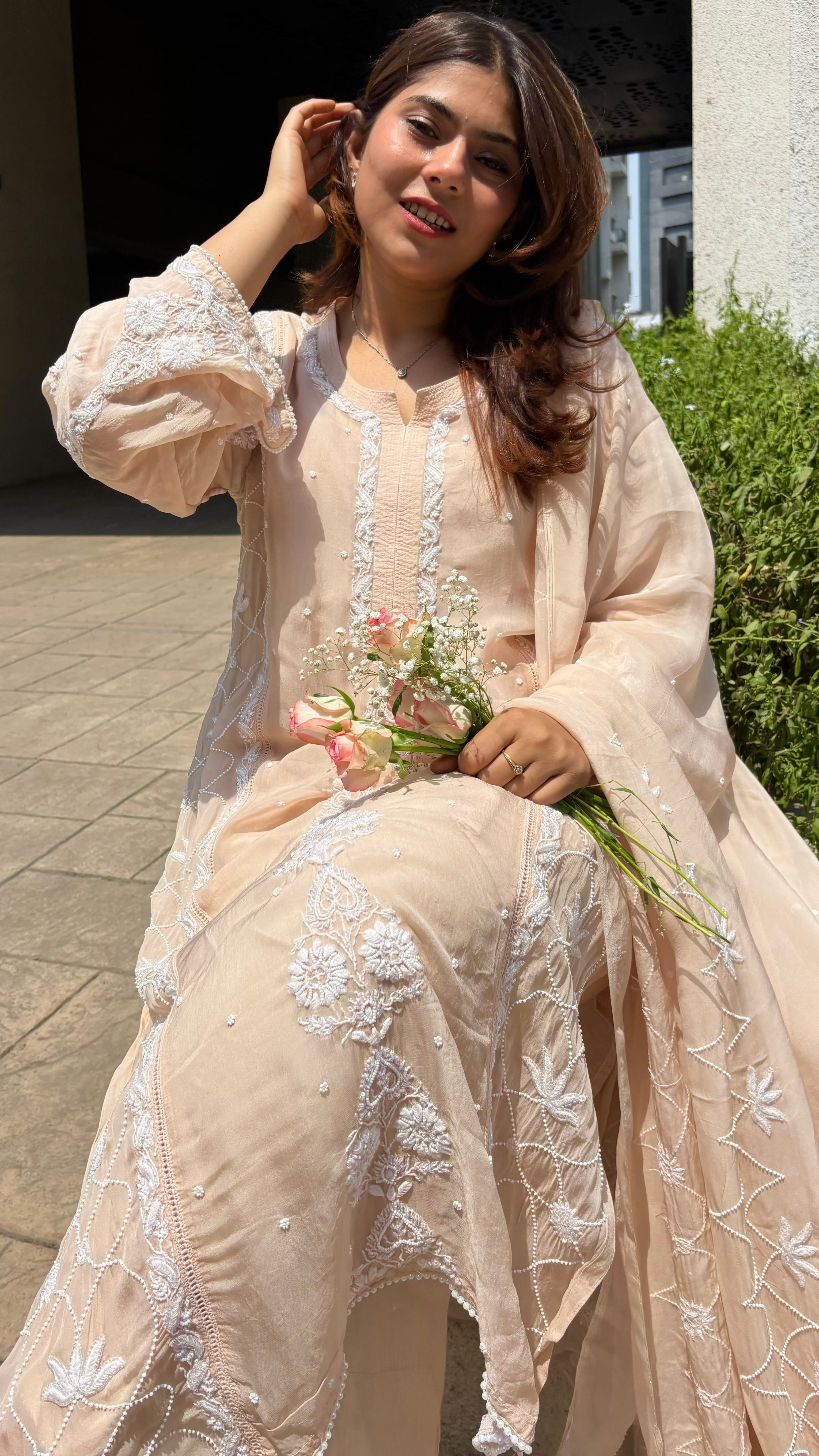 Luminia Pure Organza Handcrafted Chikankari Suit Set