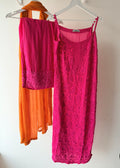 Berry punch handcrafted chikankari noodle strap suit set