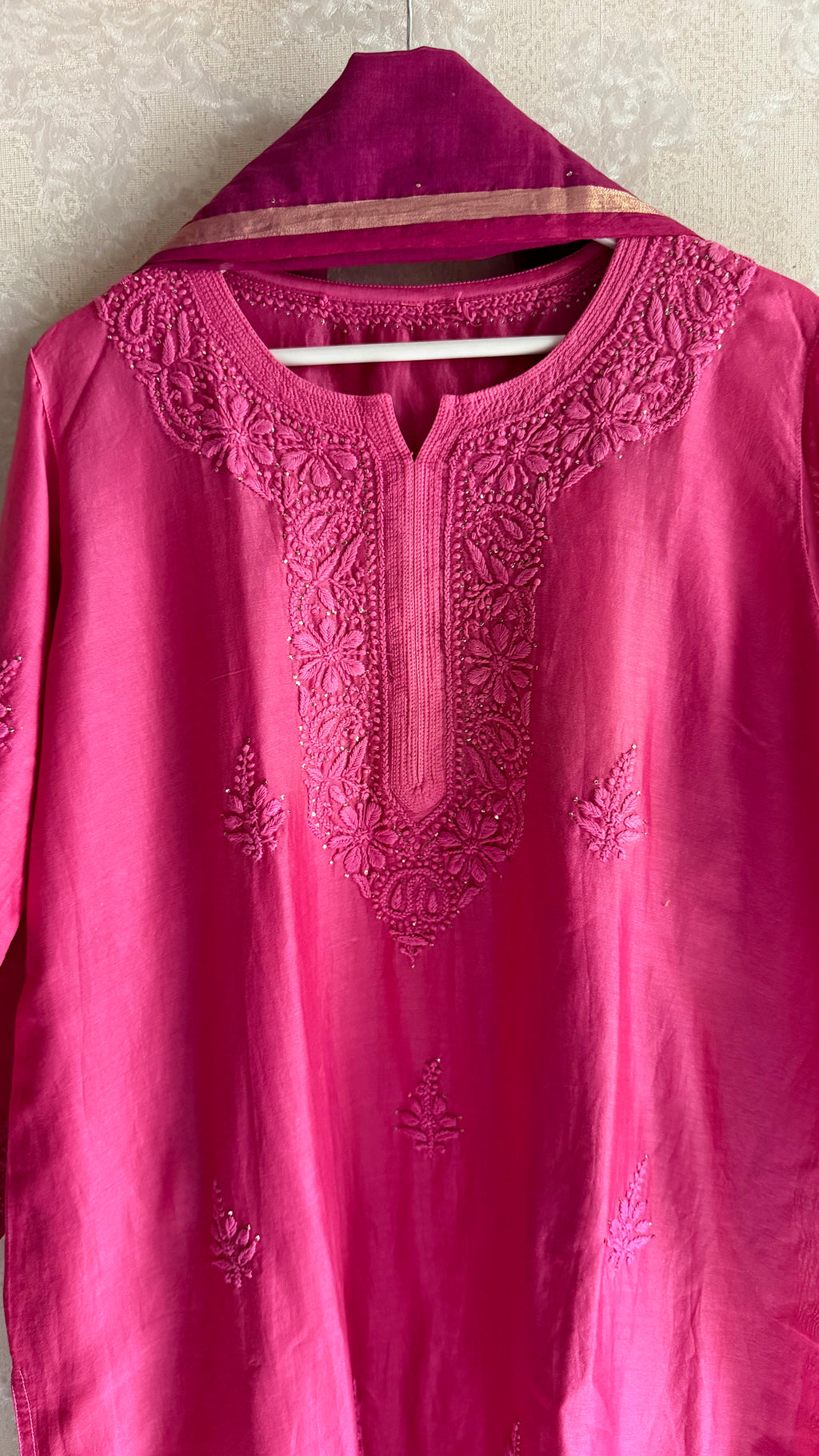 Berry Bloom Chanderi silk Chikankari Suit Set