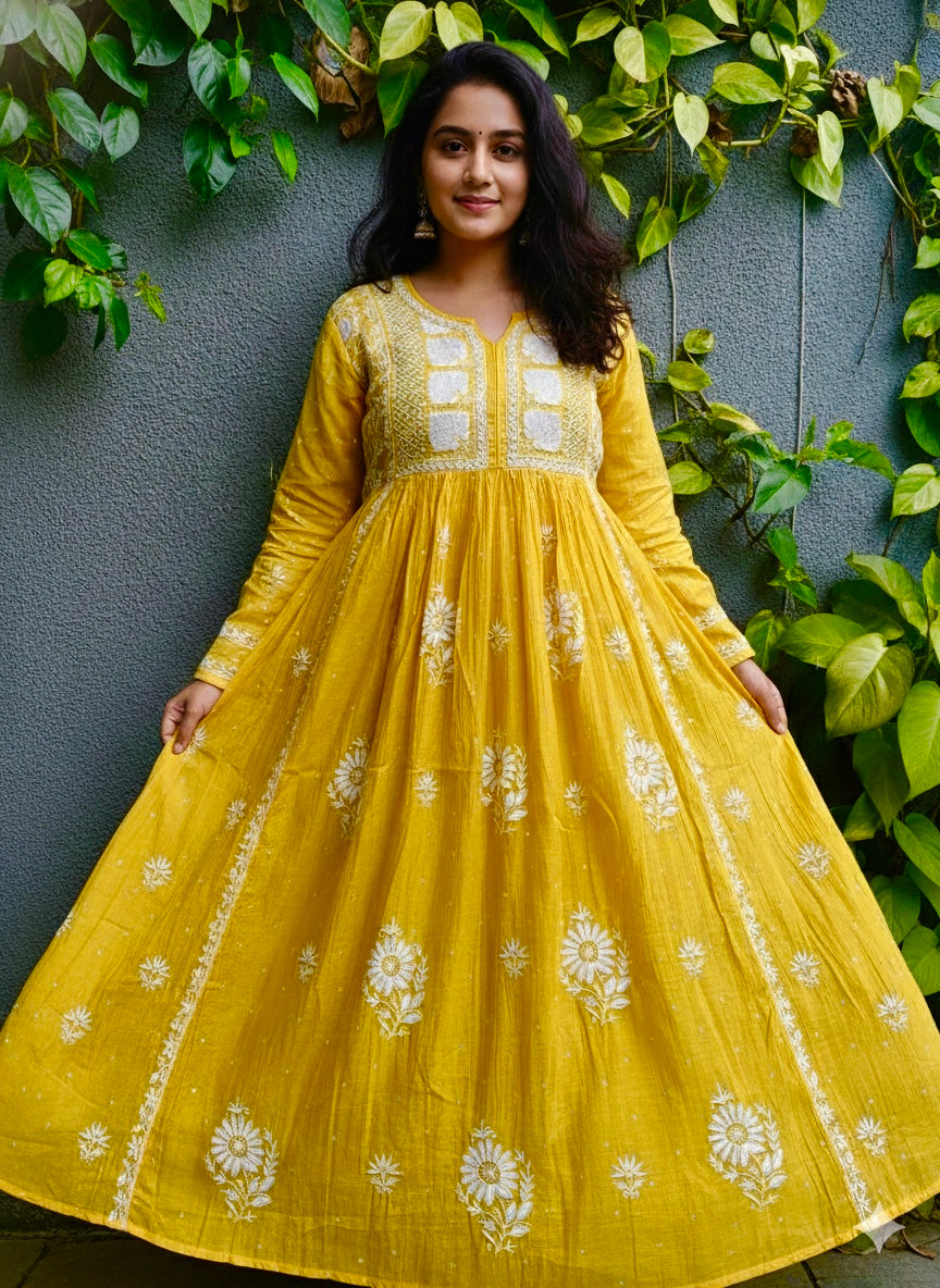 Mul Chanderi A-line Semi Stitched Suit set