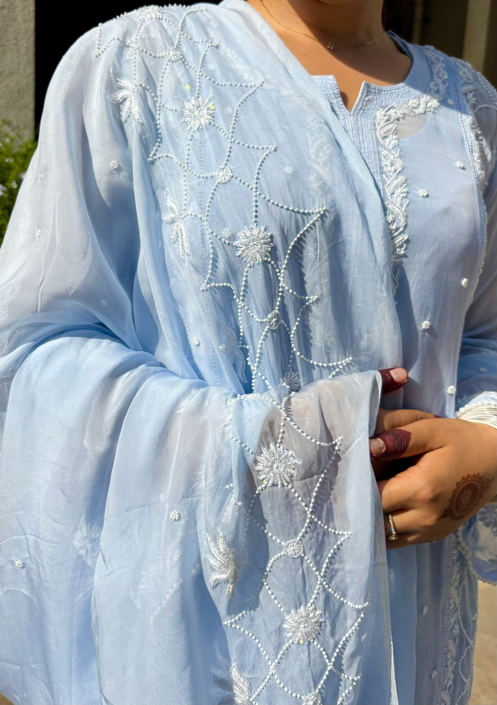 Luminia Pure Organza Handcrafted Chikankari Suit Set