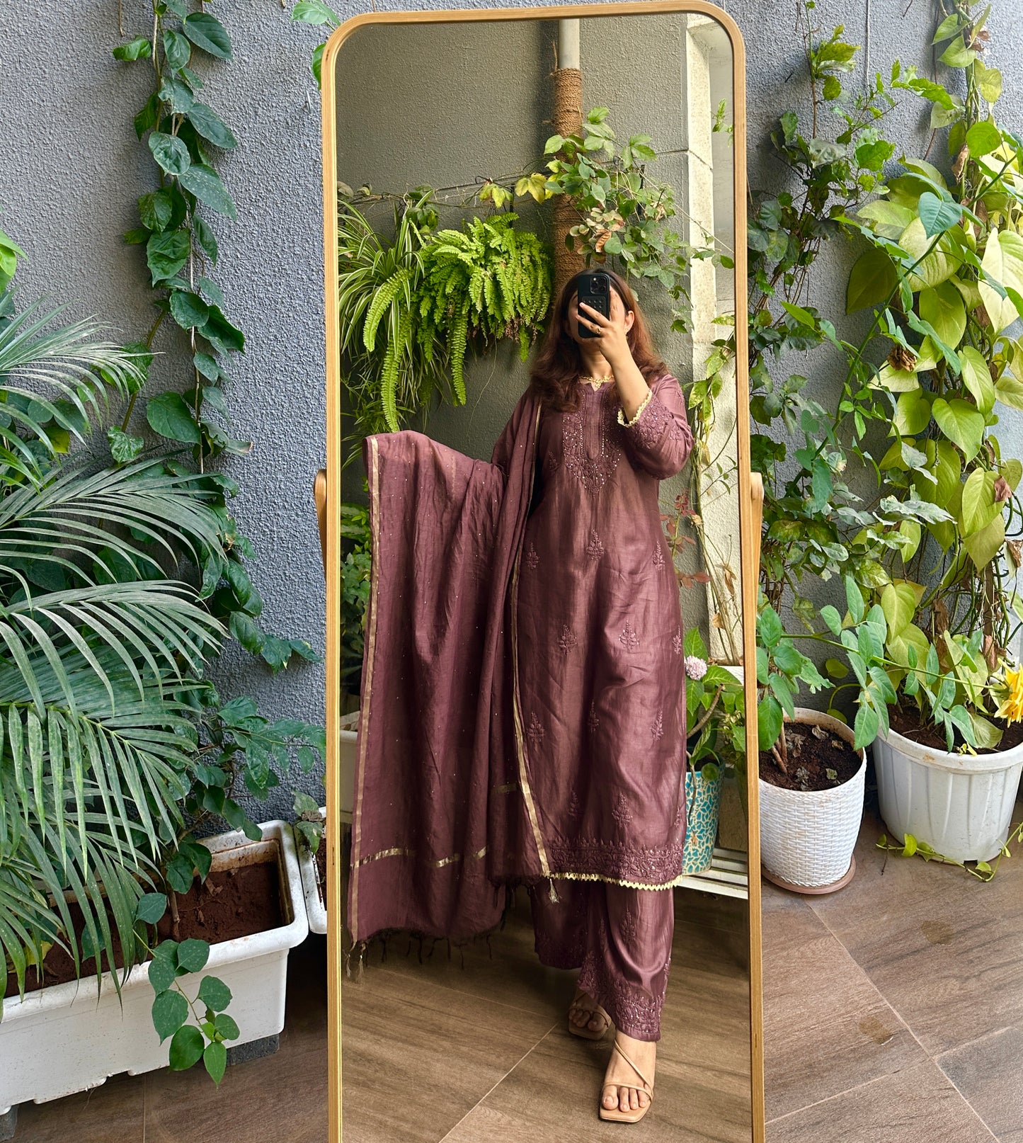 Choco Barfi Inspired Chikankari Chanderi Suit Set