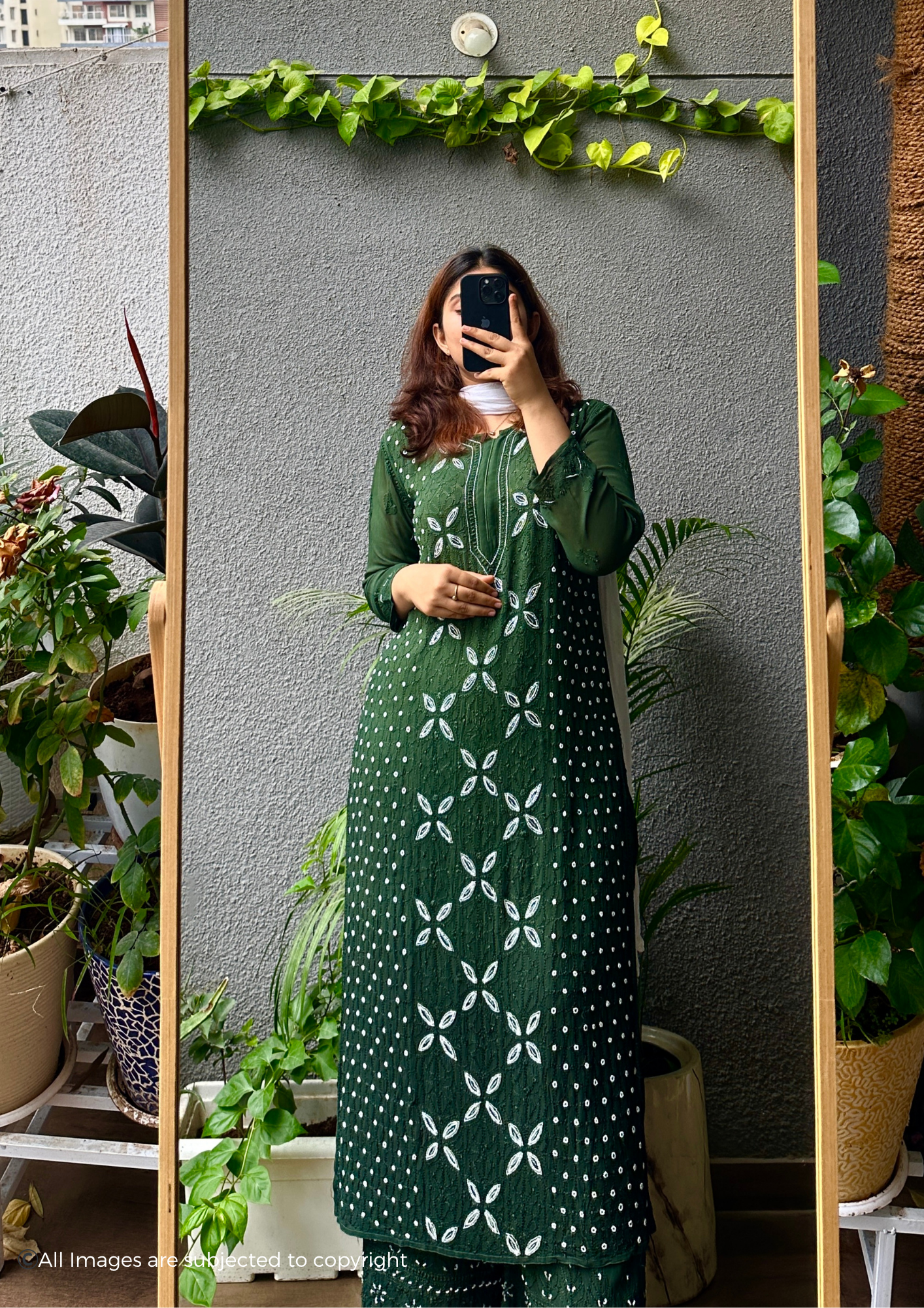 Handcrafted Chikankari Pearl & Cutdana Kurta Palazzo set