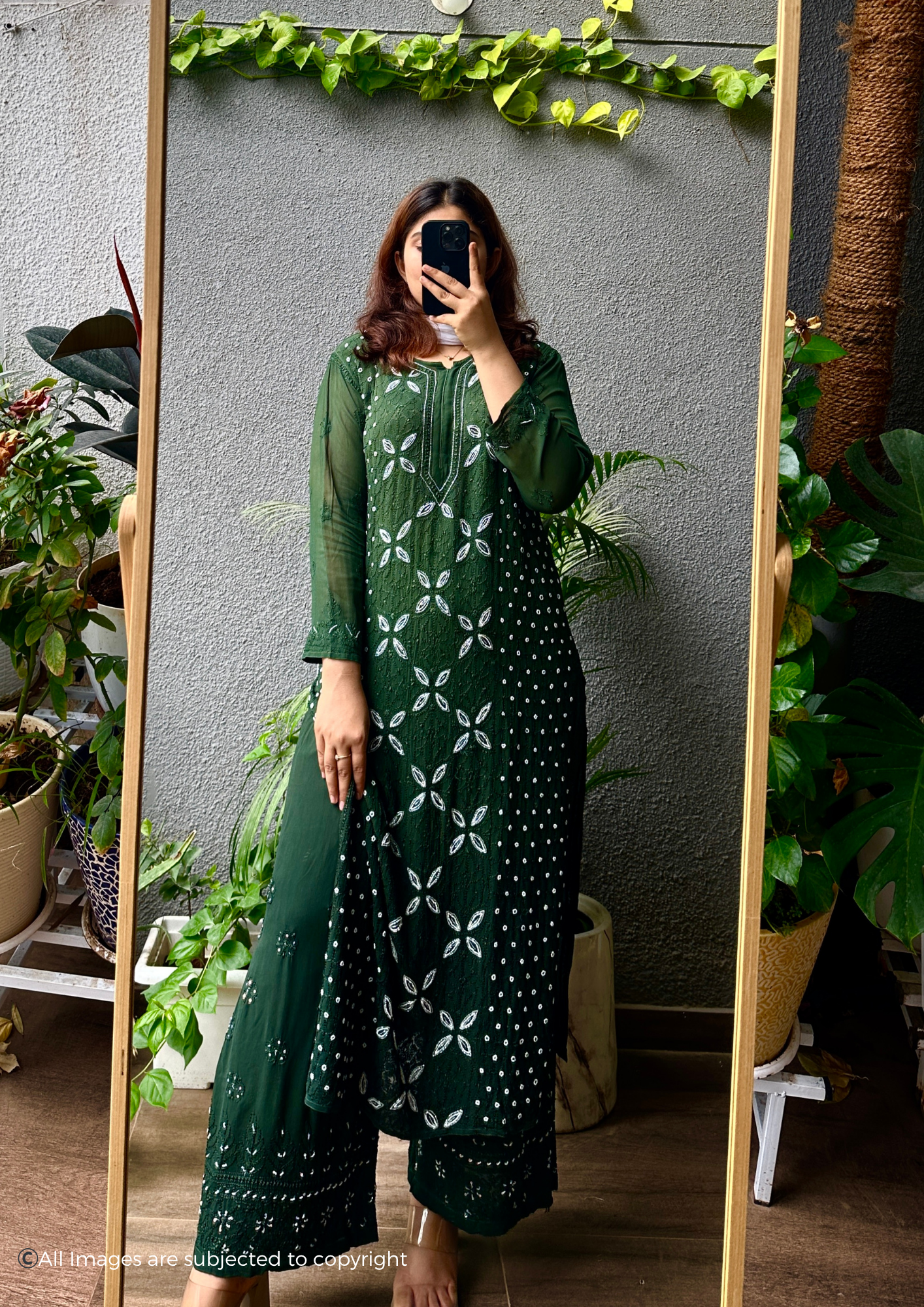 Handcrafted Chikankari Pearl & Cutdana Kurta Palazzo set