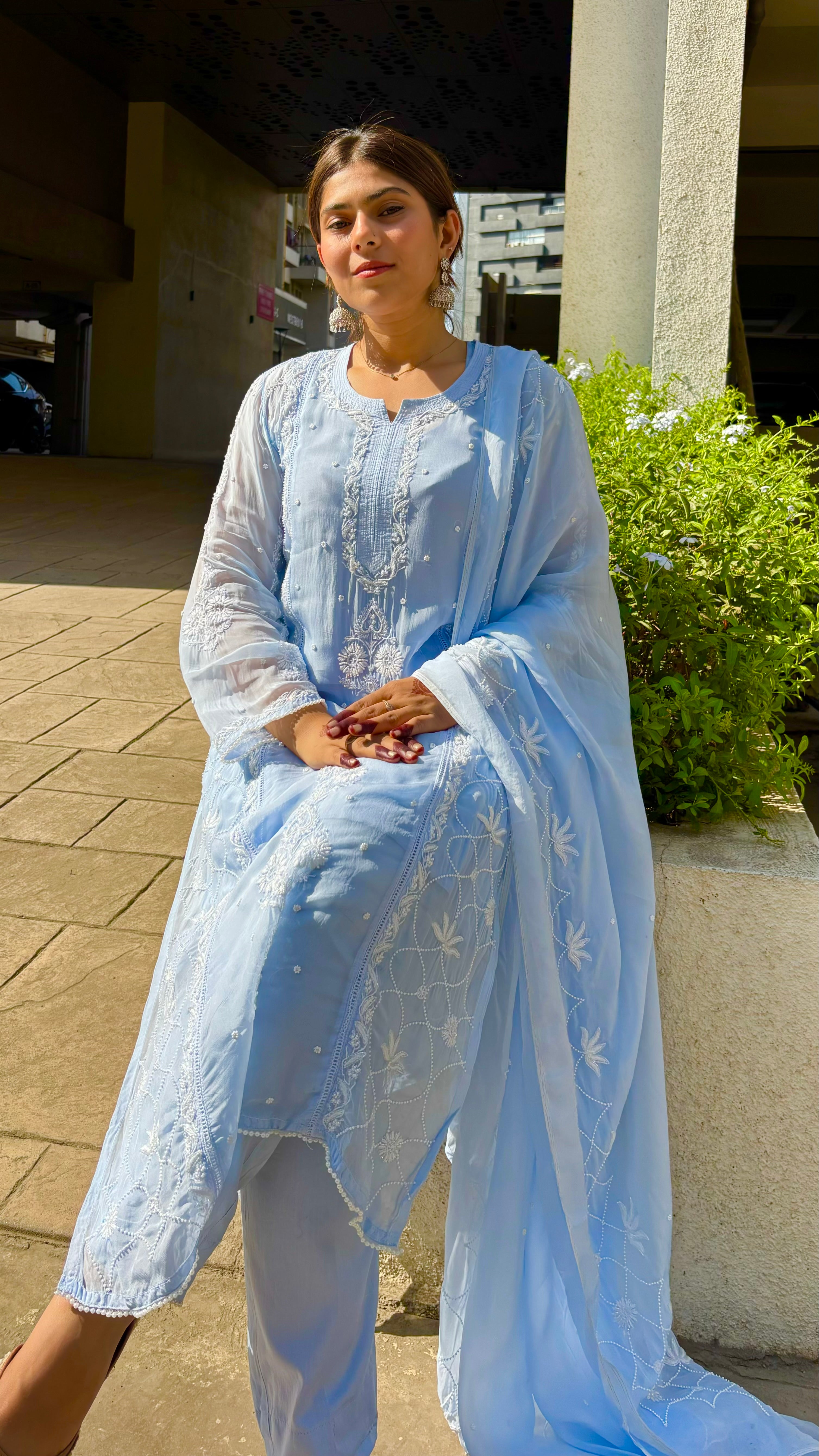 Luminia Pure Organza Handcrafted Chikankari Suit Set
