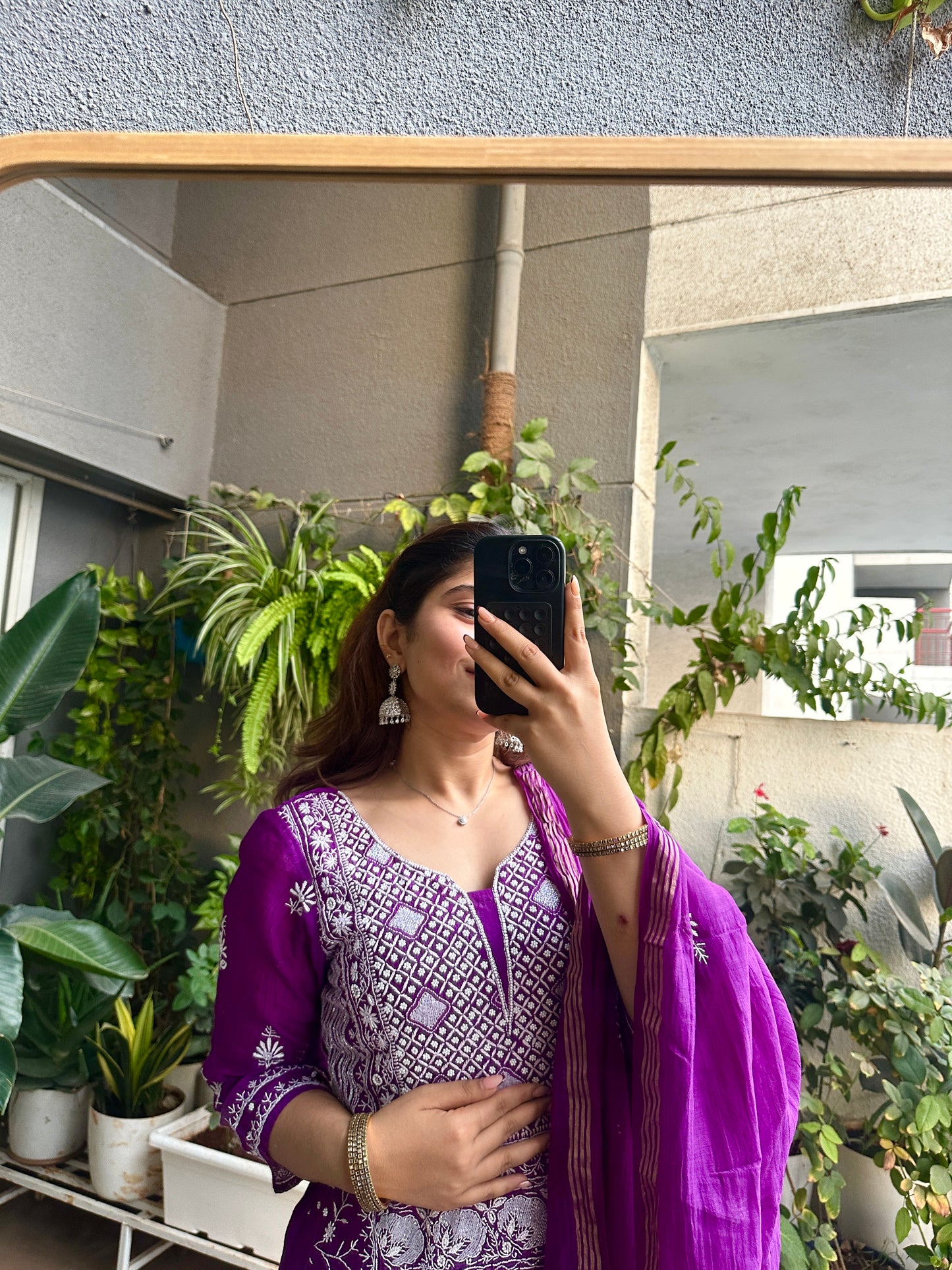 Handcrafted Chikankari Mul Chanderi Stitched Suit Set