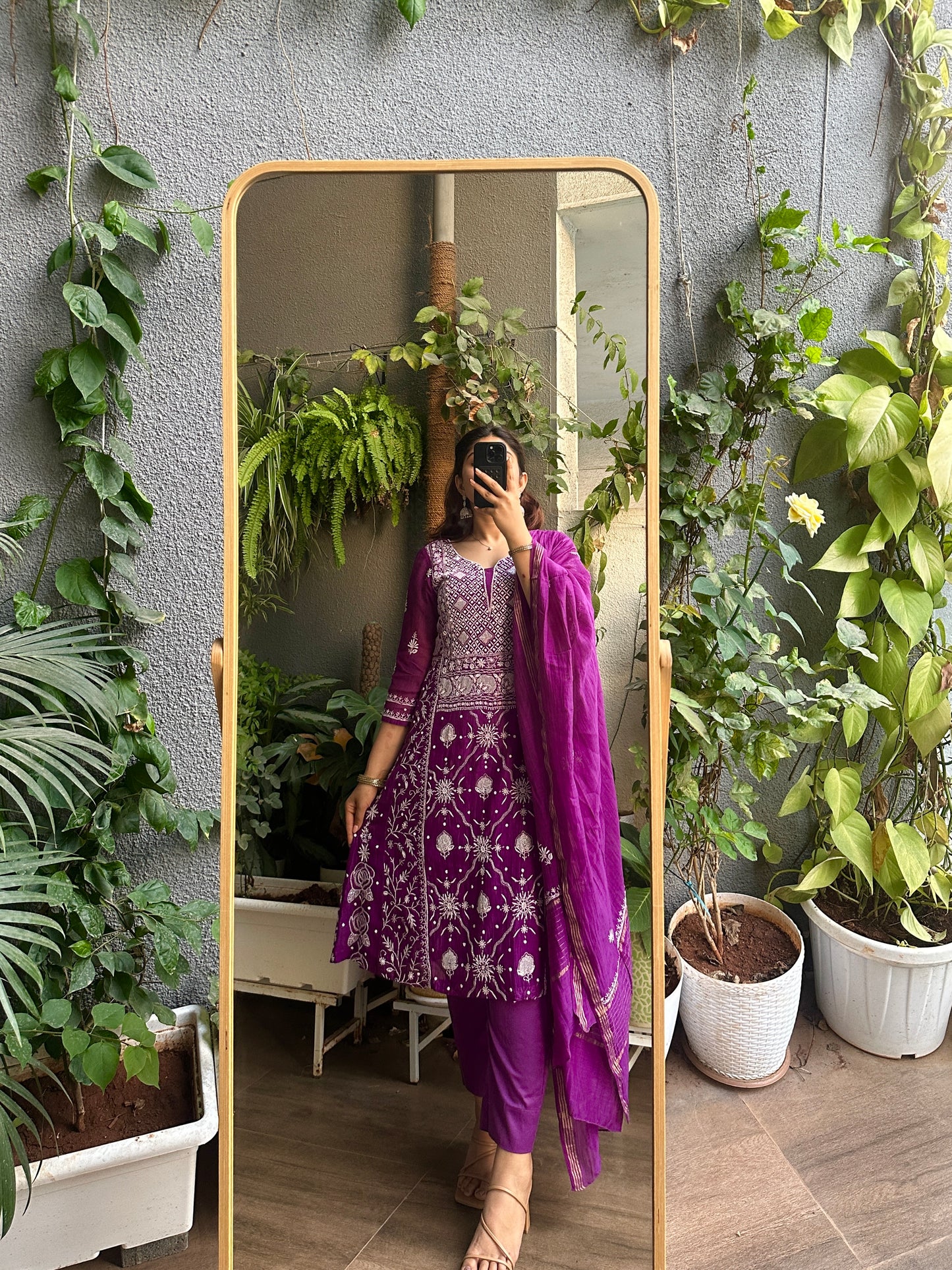 Handcrafted Chikankari Mul Chanderi Stitched Suit Set