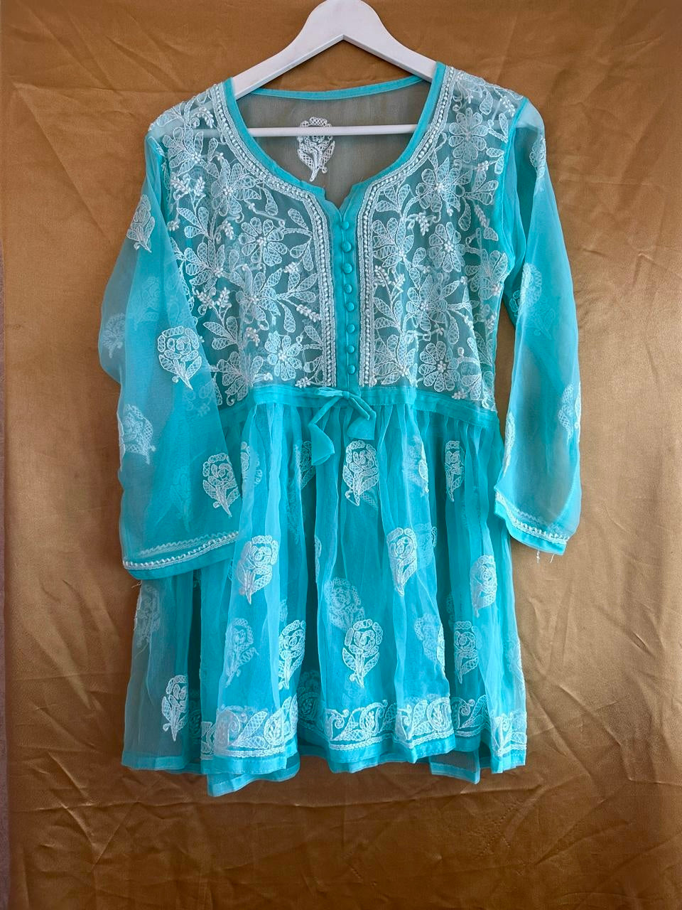 Handcrafted Chikankari Georgette Short Kurti