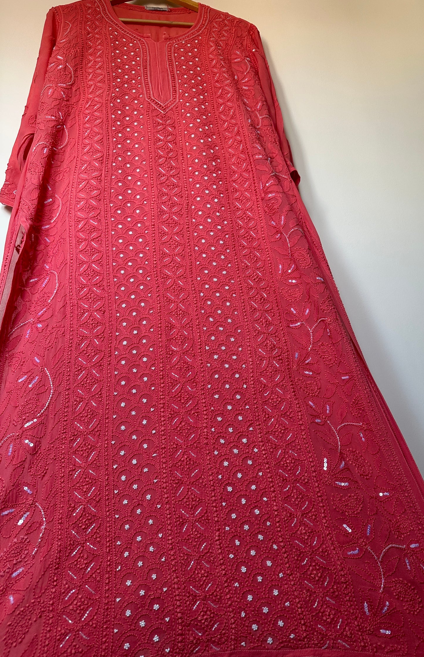 Our Viral Pearl & Cutdana Chikankari Suit Set - Carrot pink