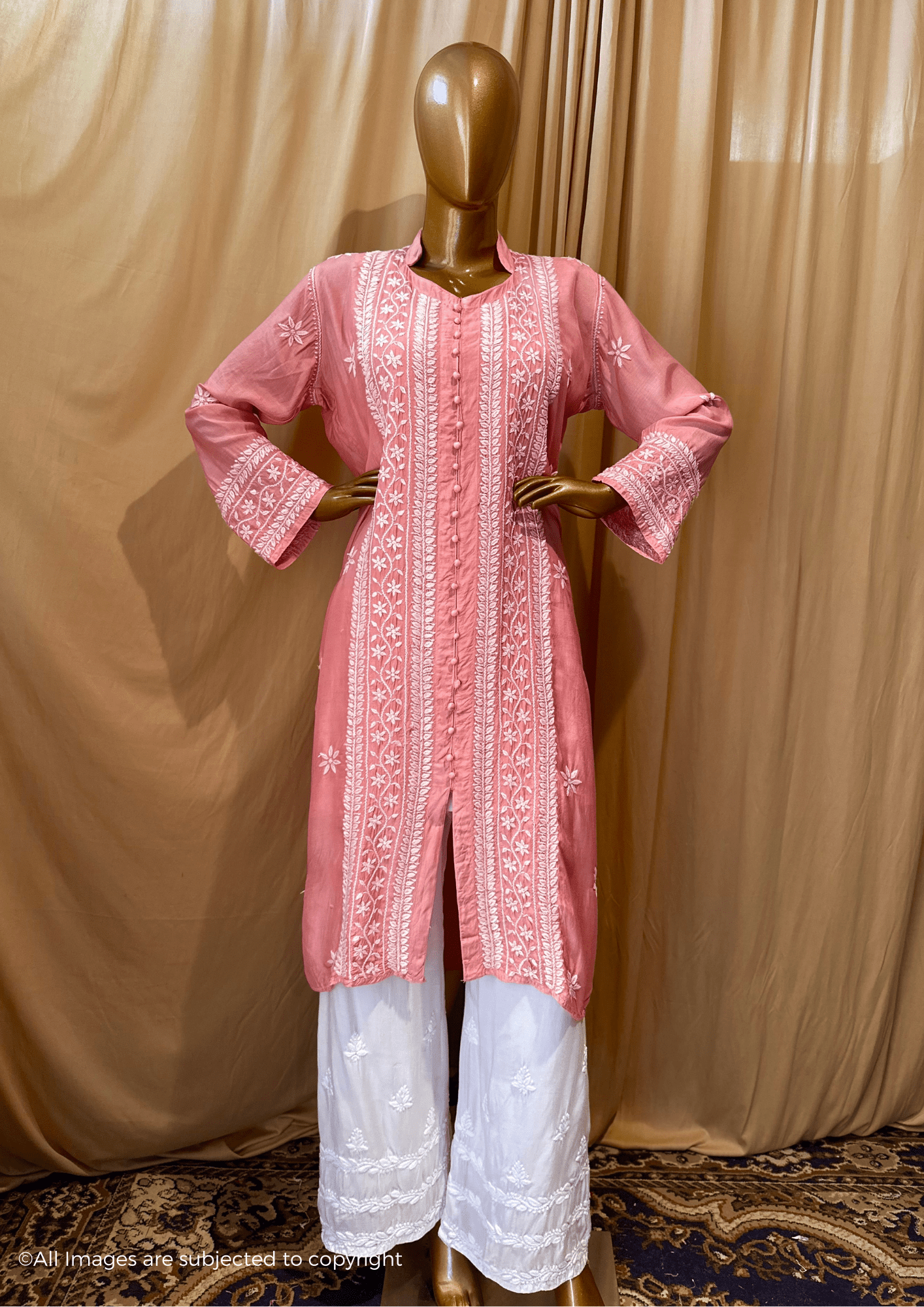 Fiza Handcrafted Chikankari Muslin Long Kurti
