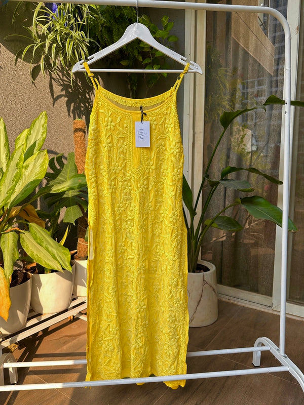 Handcrafted Chikankari Noodle Strap Long Kurta