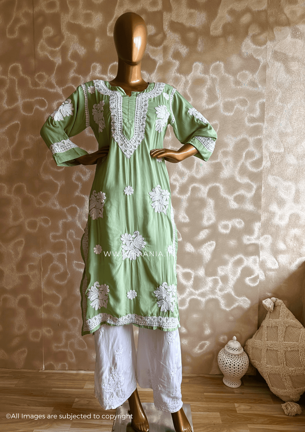 Handcrafted 3D Chikankari Modal Cotton Kurta