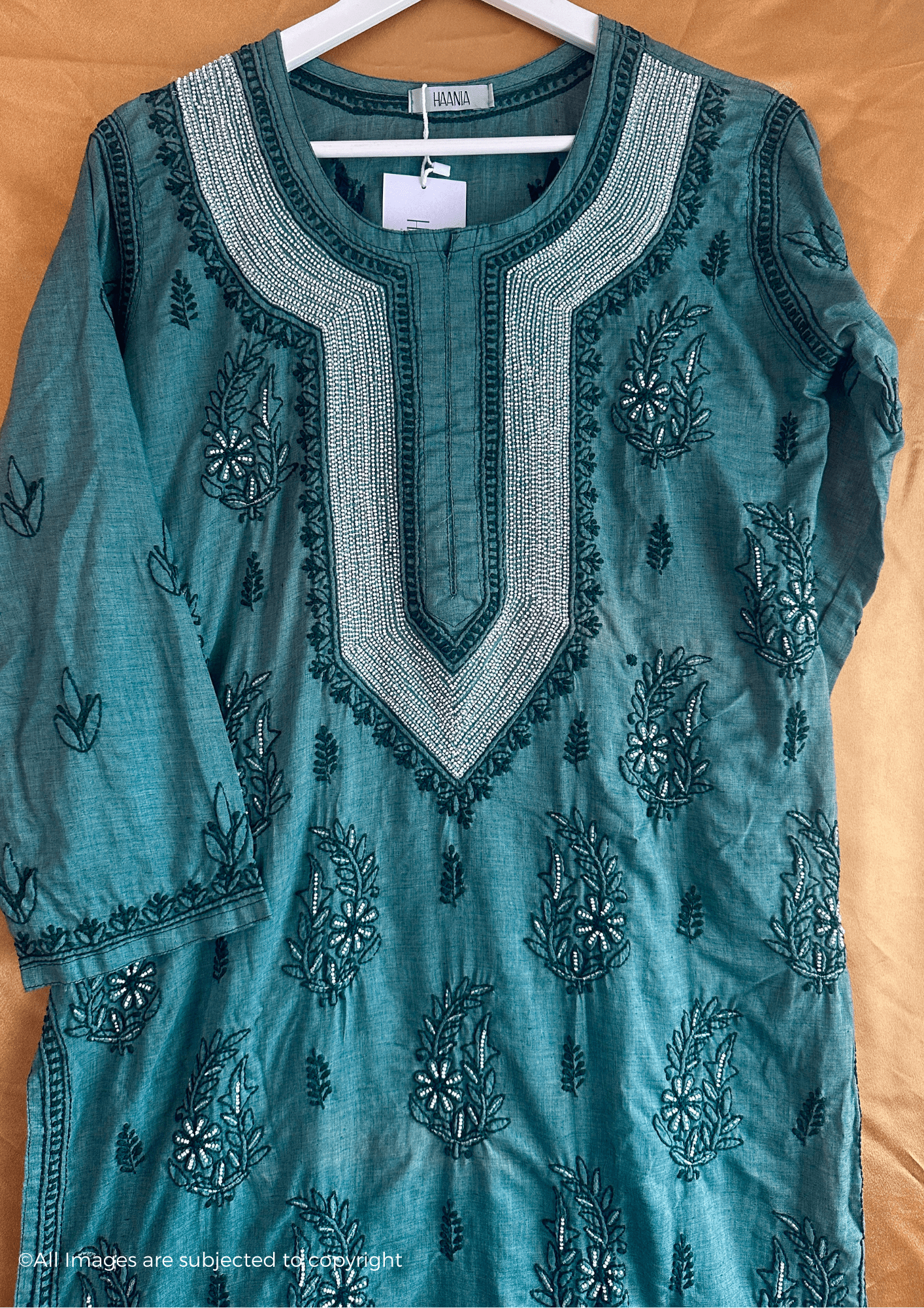 Handcrafted Cotton Chikankari Pearl Cutdana Kurti