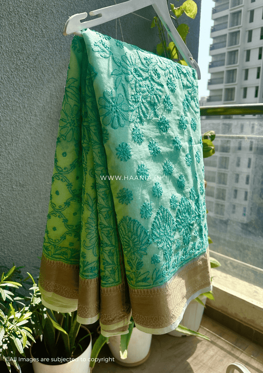 Chandani Handcrafted Chikankari Chanderi Saree
