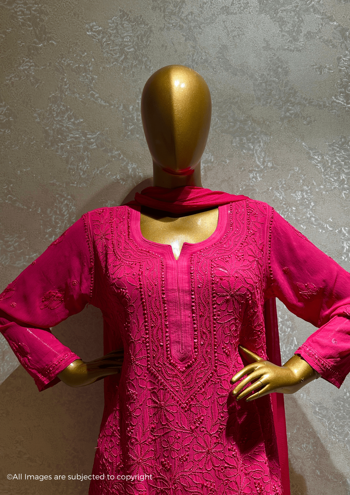 Urfi Inspired Hot Pink Chikankari 3 Piece Suit Set
