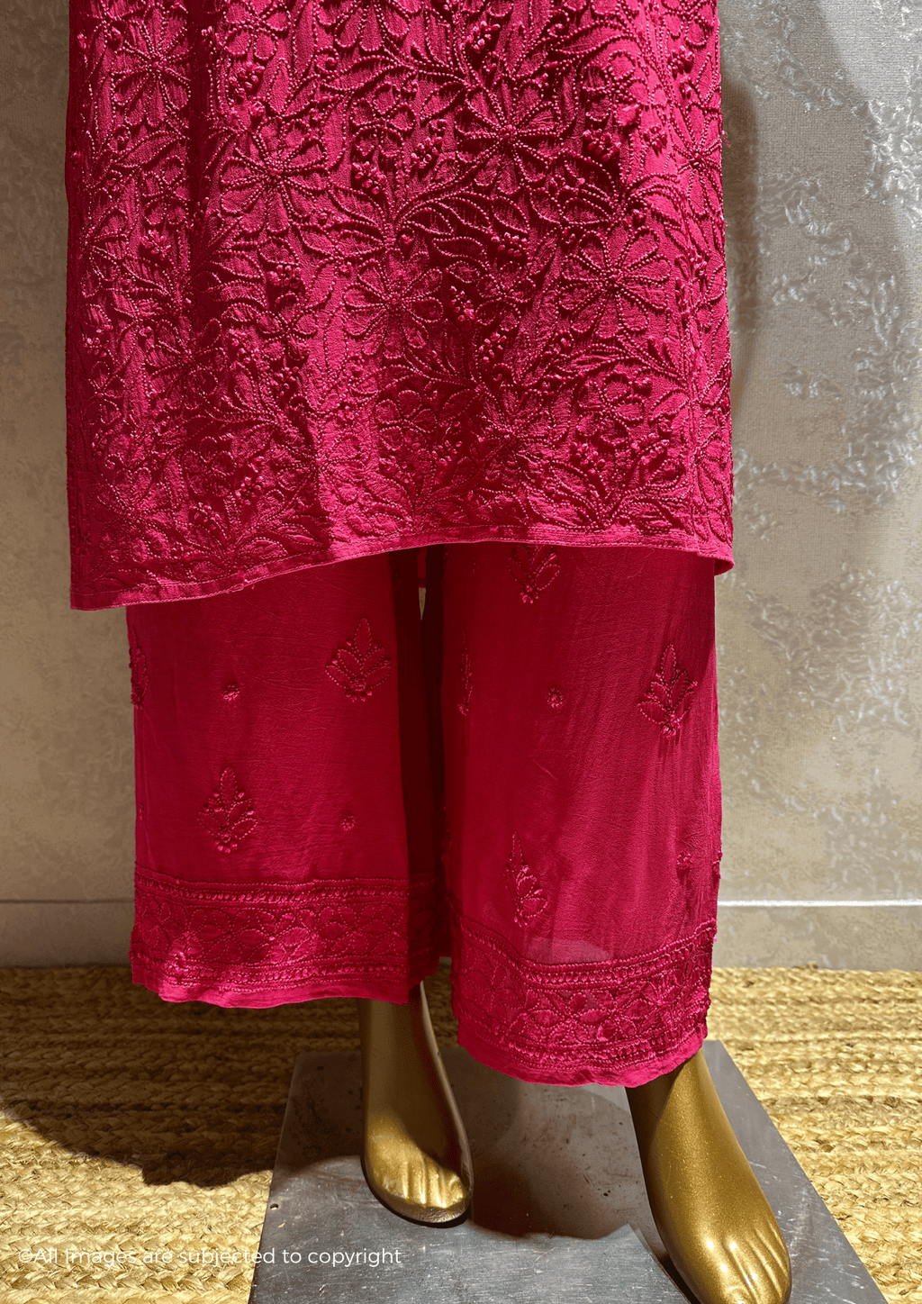 Urfi Inspired Hot Pink Chikankari 3 Piece Suit Set