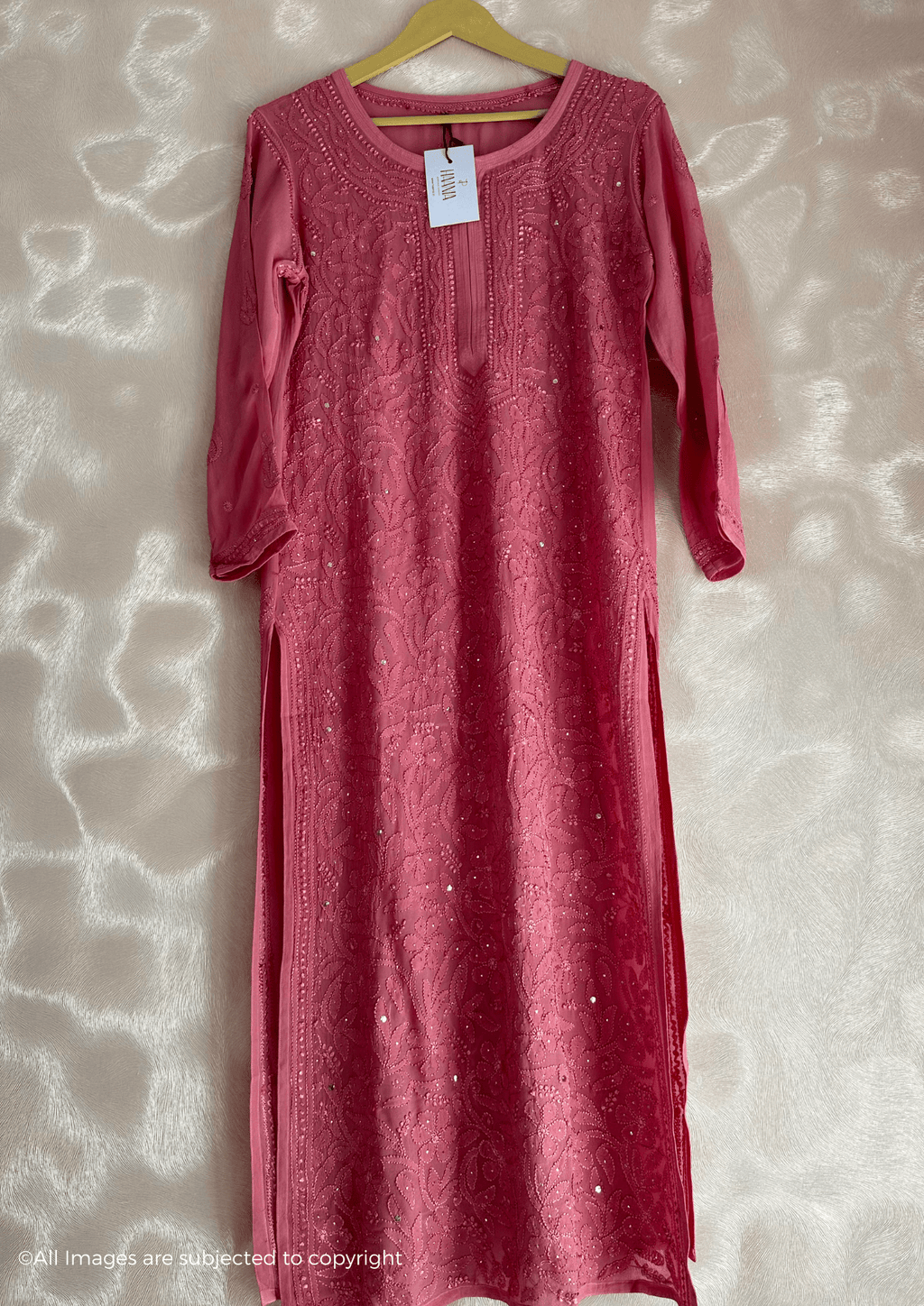 Hues Of Pink Chikankari Viscose Full Jaal Mukaish Kurta