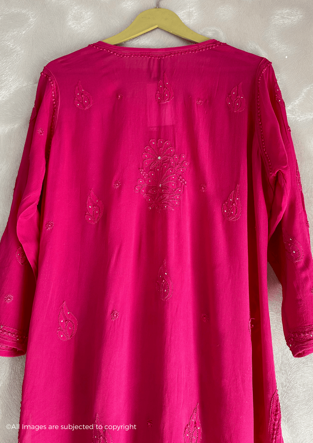 Hues Of Pink Chikankari Viscose Full Jaal Mukaish Kurta