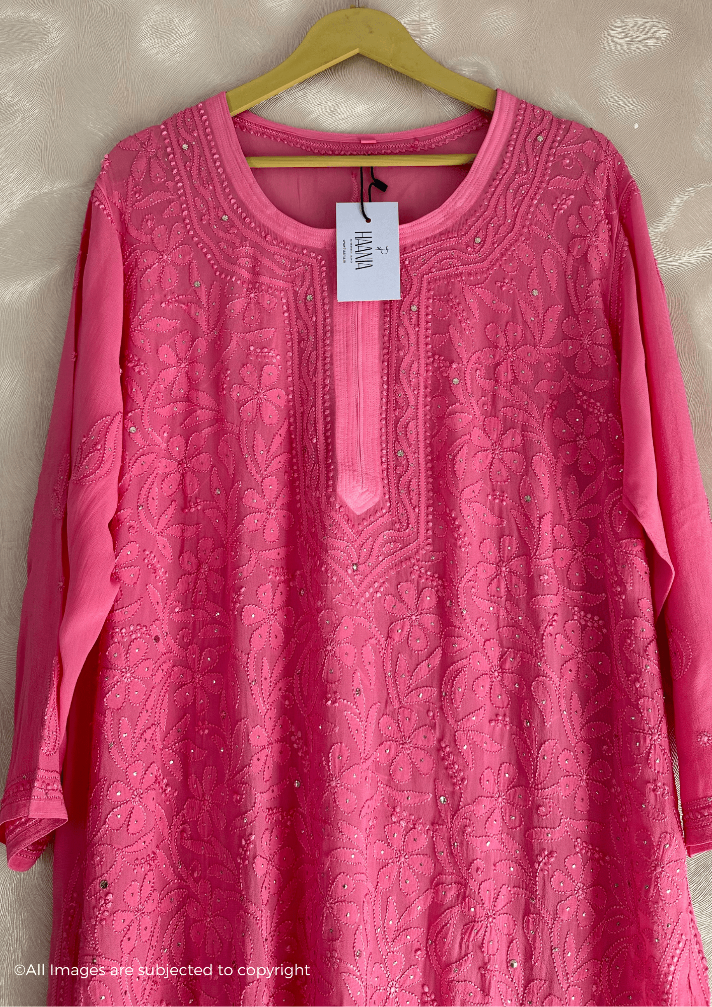 Hues Of Pink Chikankari Viscose Full Jaal Mukaish Kurta