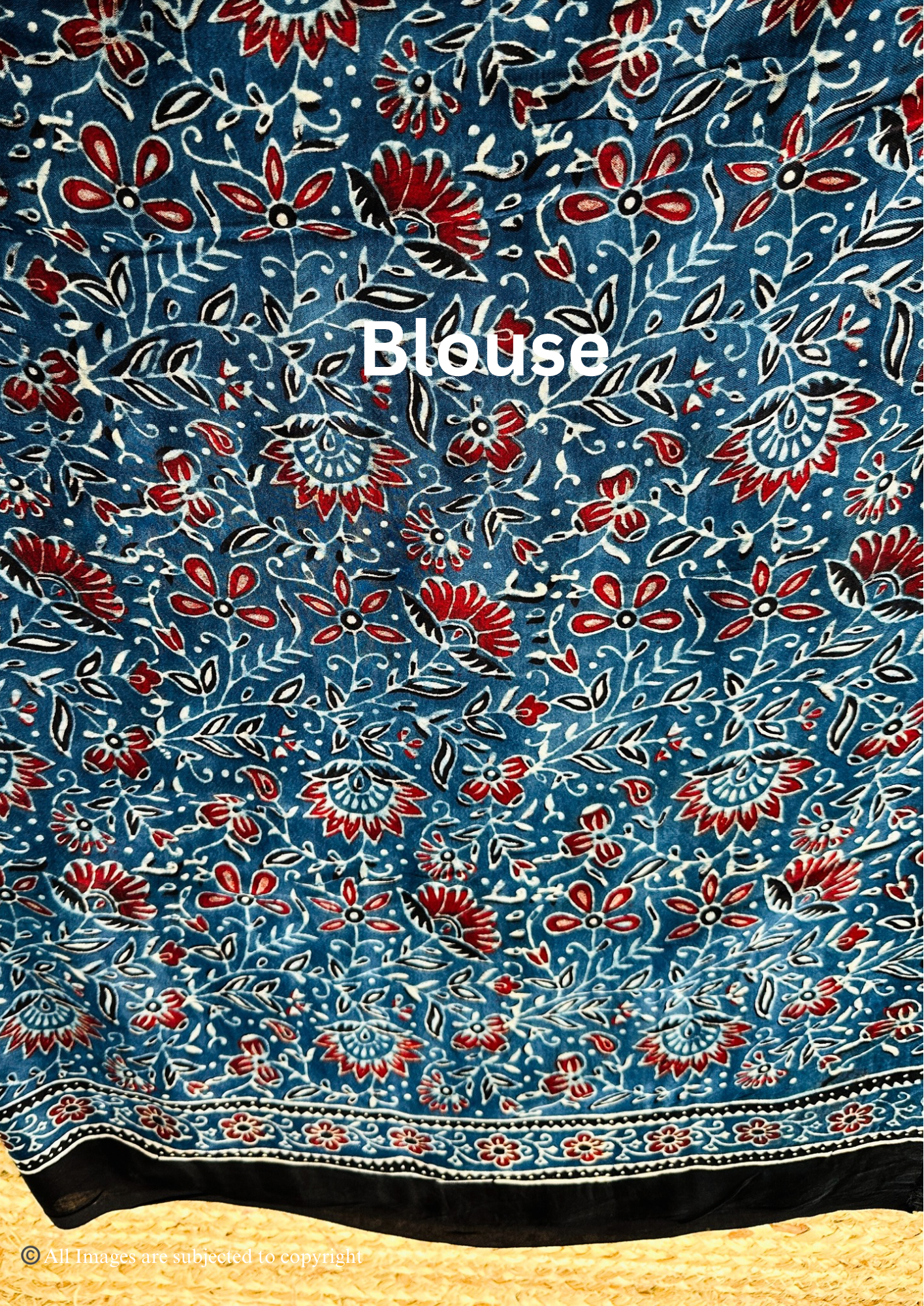 Hand Blocked Sustainable Ajrak Blue Saree with Tassels