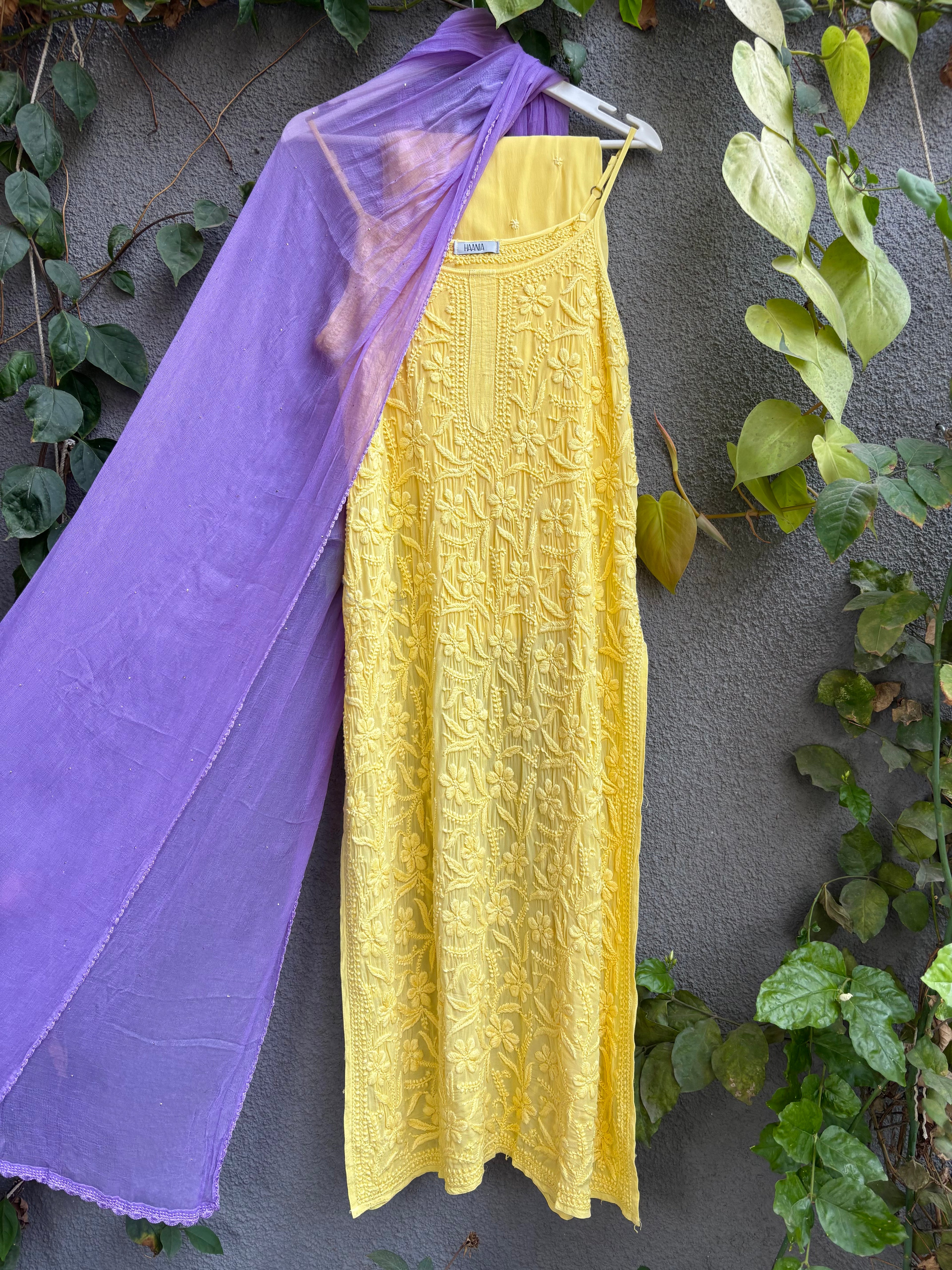 Summery Handcrafted Chikankari Noodle strap Kurta & Suit Set