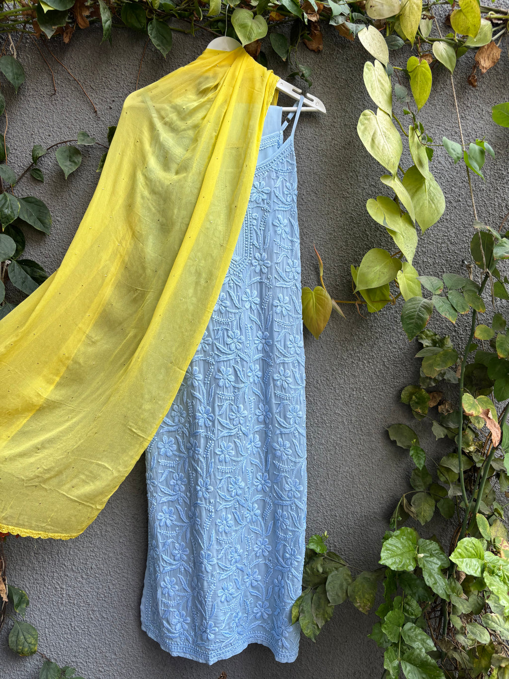 Summery Handcrafted Chikankari Noodle strap Kurta & Suit Set