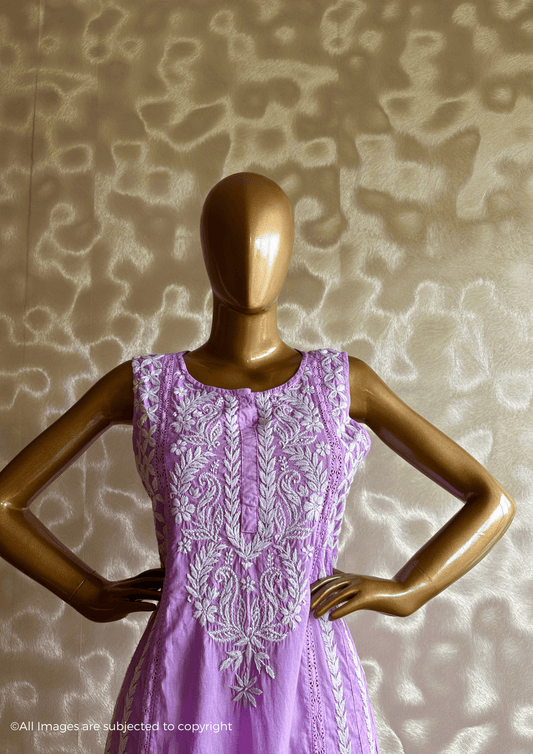Handcrafted Chikankari Mul Cotton Cut Sleeves Kurta