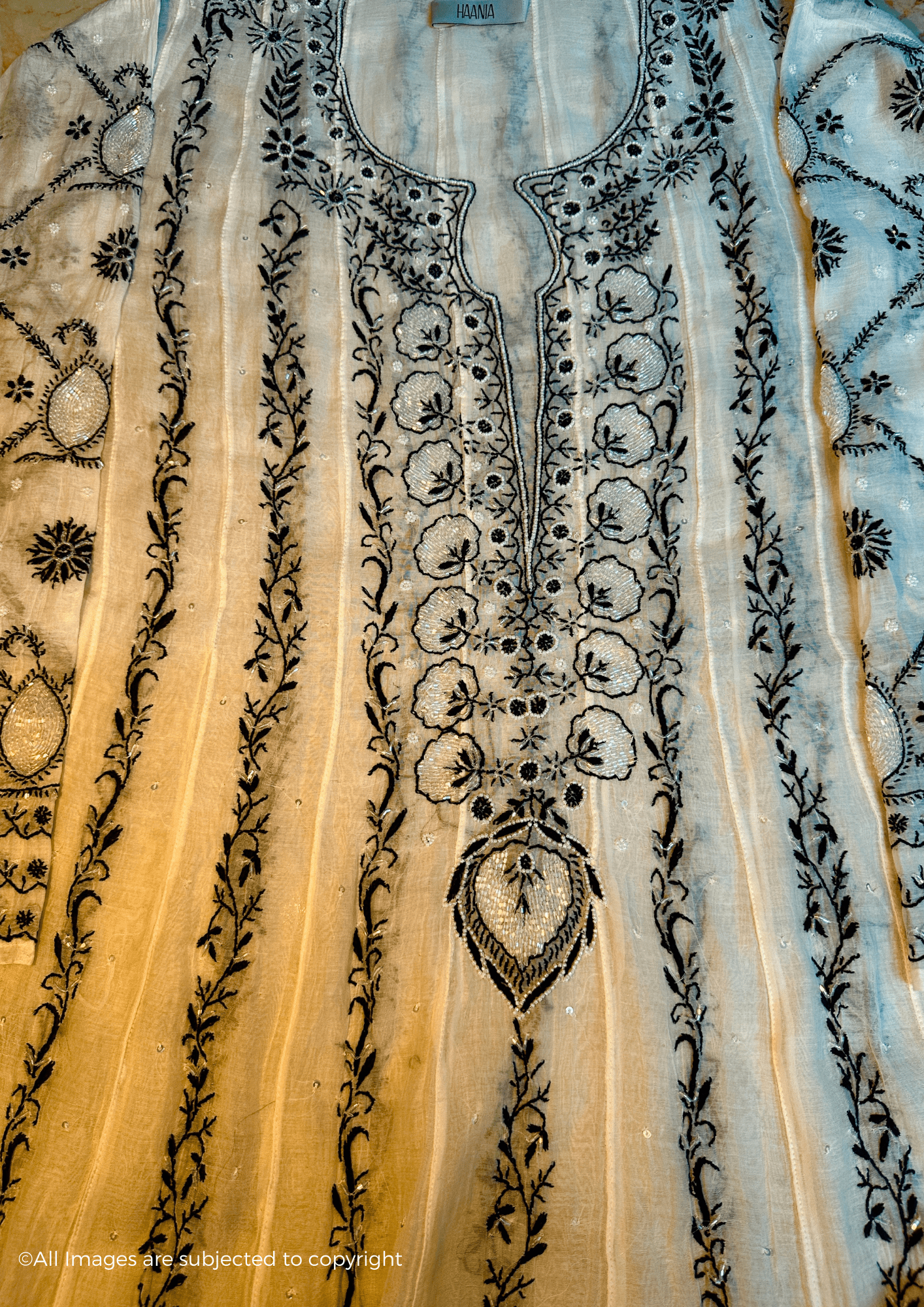 Monochrome Handcrafted Chikankari Anarkali with Pearl & Cutdana embellishments