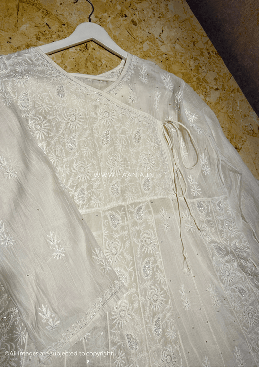 Mul Chanderi Handcrafted Chikankari Heavy Anarkali Suit Set