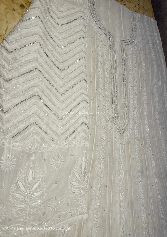 Mul Chanderi Handcrafted Chikankari Heavy Anarkali Suit Set