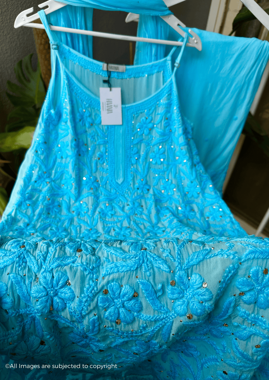 Diva Chikankari Mukaish Noodle Strap Suit Set