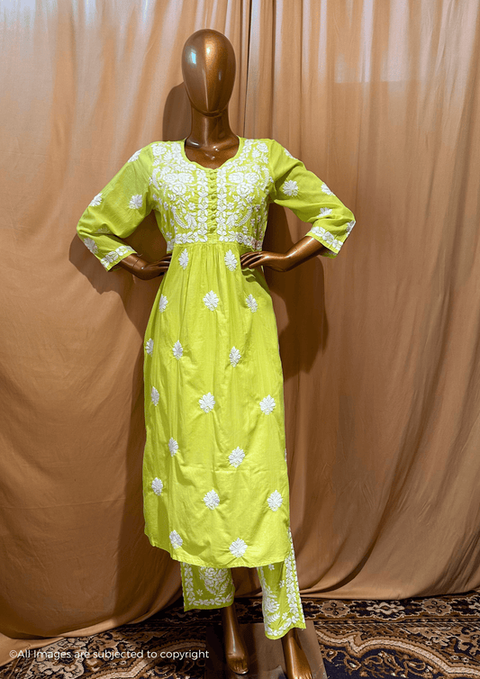 Mul Cotton Handcrafted Chikankari Pant Set