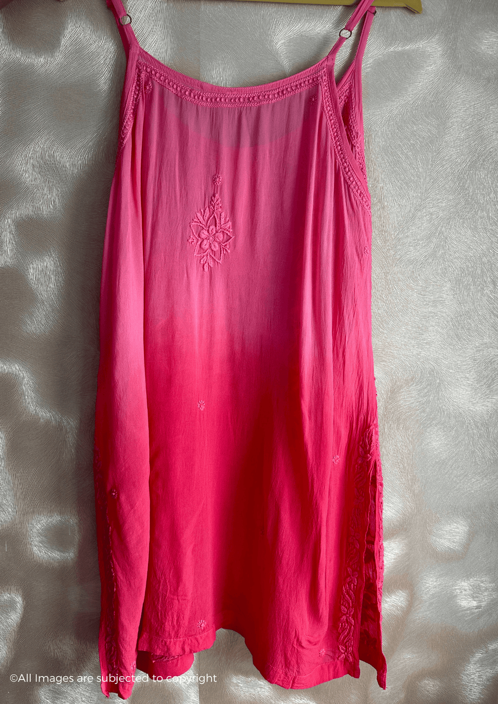 Ombré Chikankari Handcrafted Noodle Strap Kurti