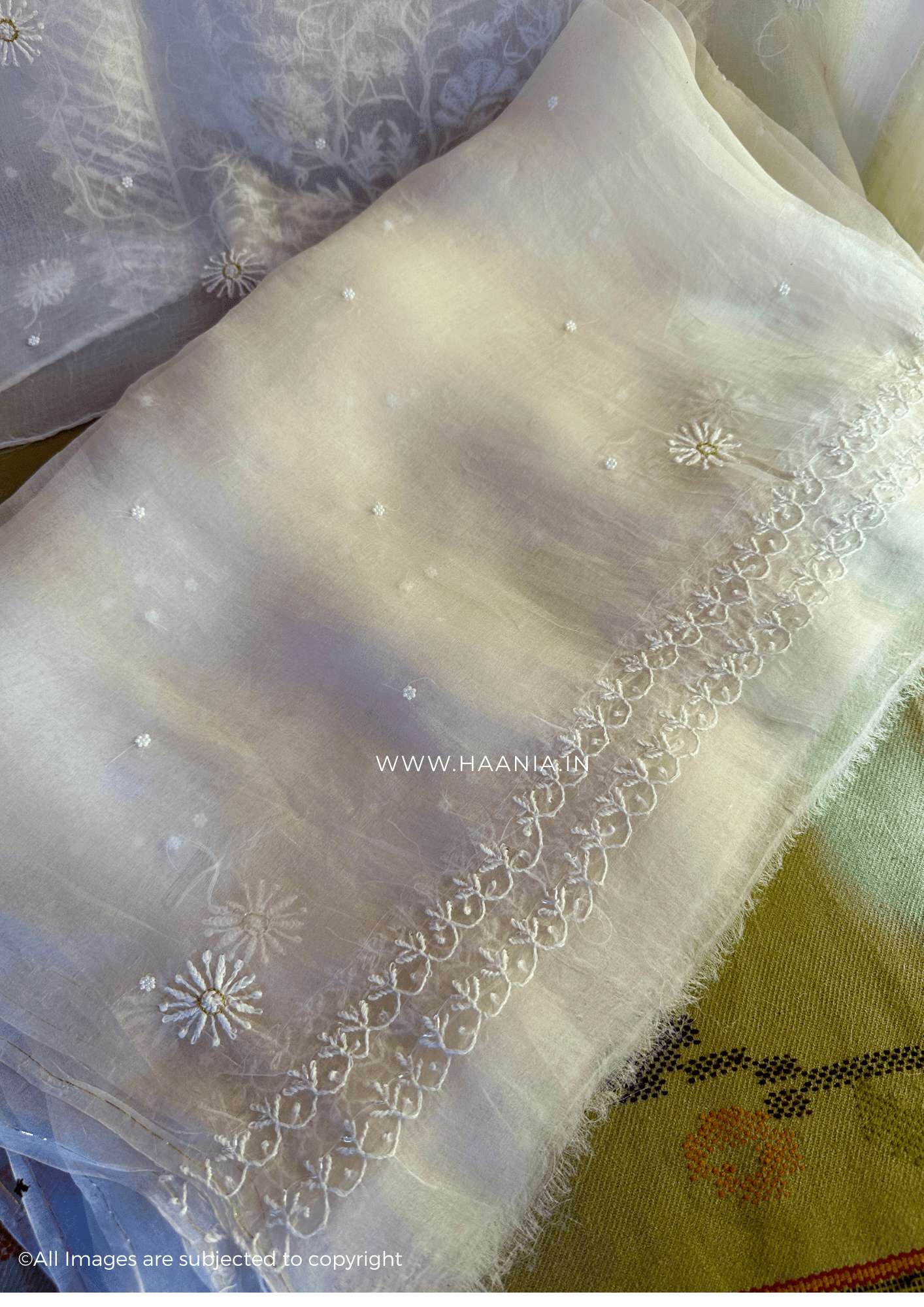 Organza Silk Handcrafted Chikankari Unstitched Suit Set