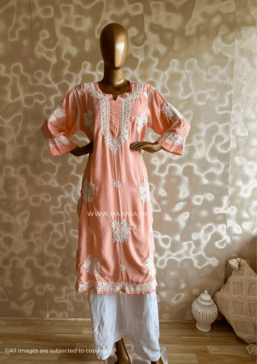 Handcrafted 3D Chikankari Modal Cotton Kurta