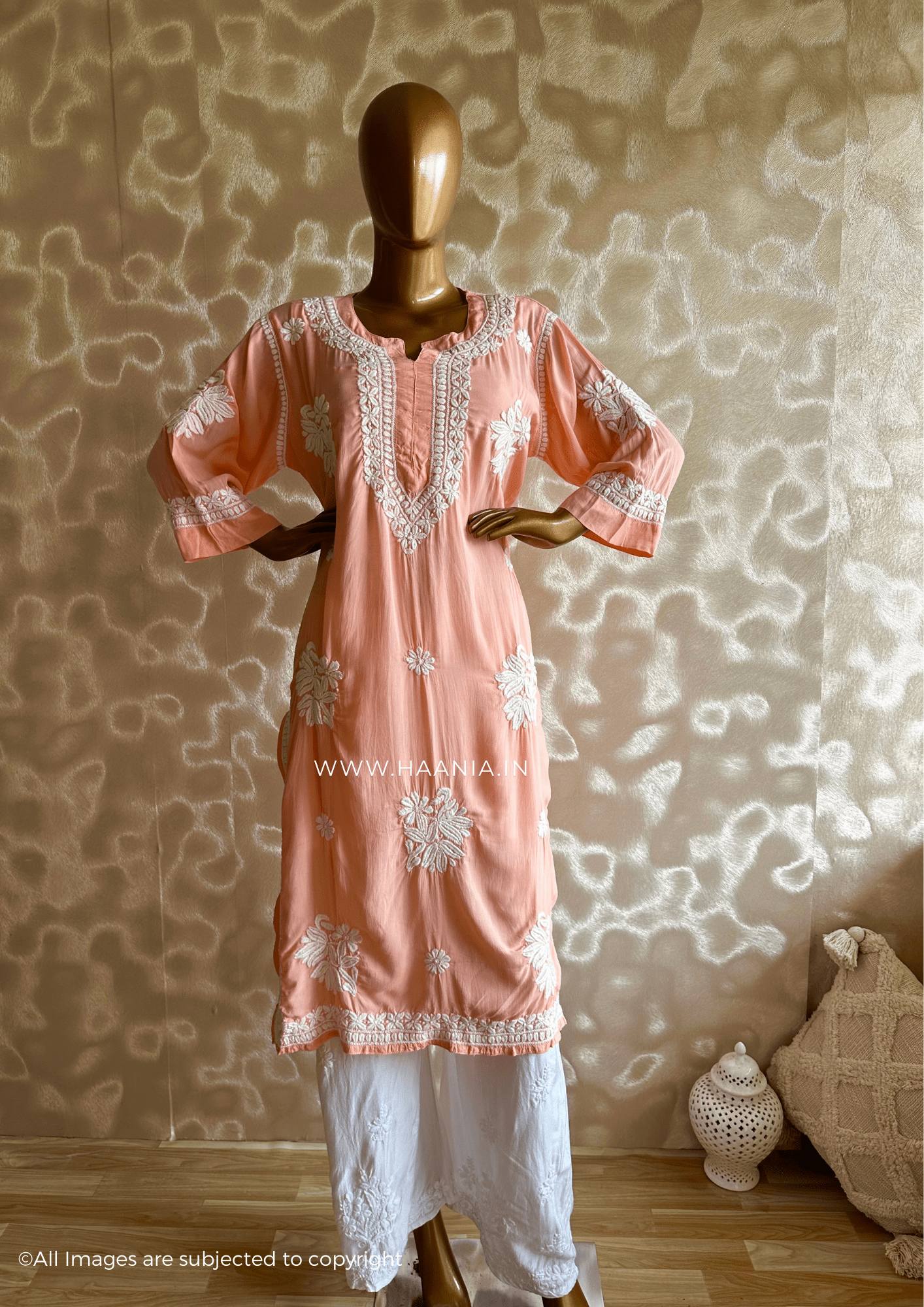 Handcrafted 3D Chikankari Modal Cotton Kurta