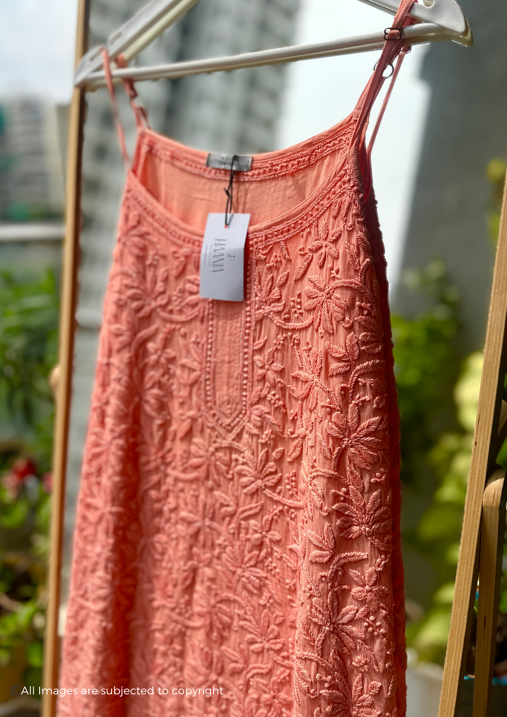 Handcrafted Chikankari Noodle Strap Short Kurta