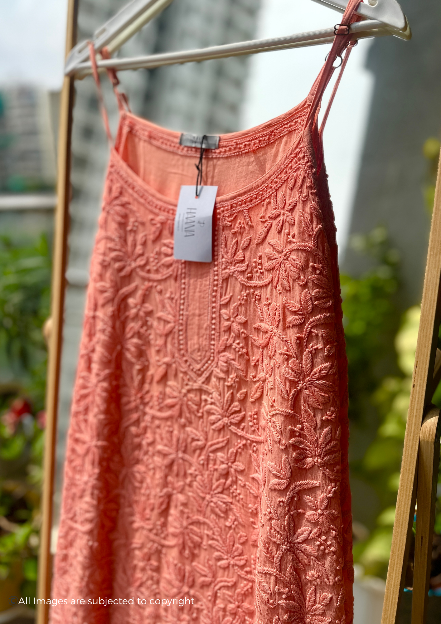 Handcrafted Chikankari Noodle Strap Short Kurta