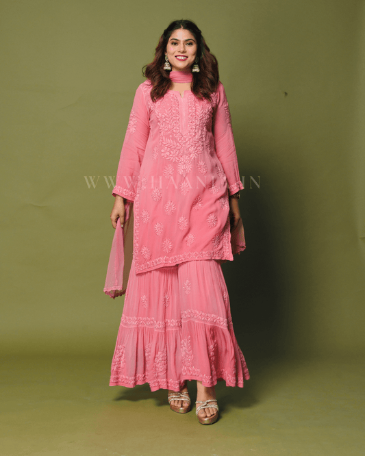 Raina Handcrafted Chikankari Double Layer Garara set