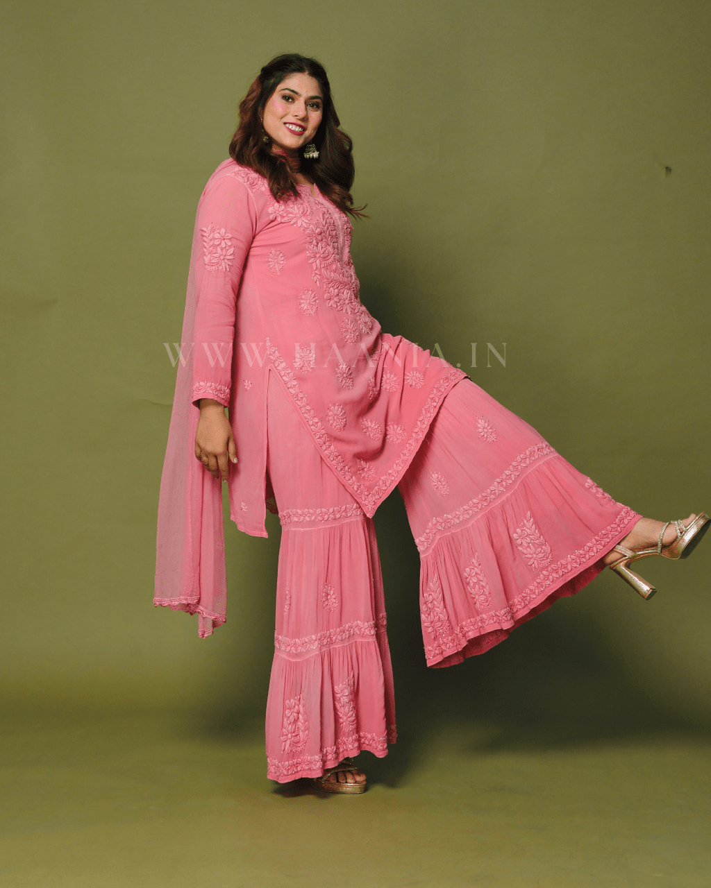 Raina Handcrafted Chikankari Double Layer Garara set
