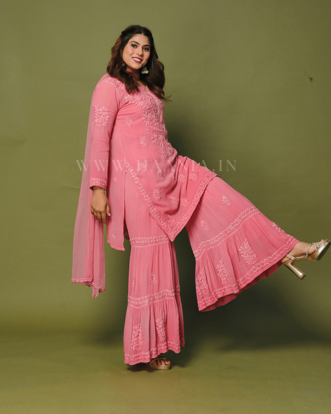 Raina Handcrafted Chikankari Double Layer Garara set