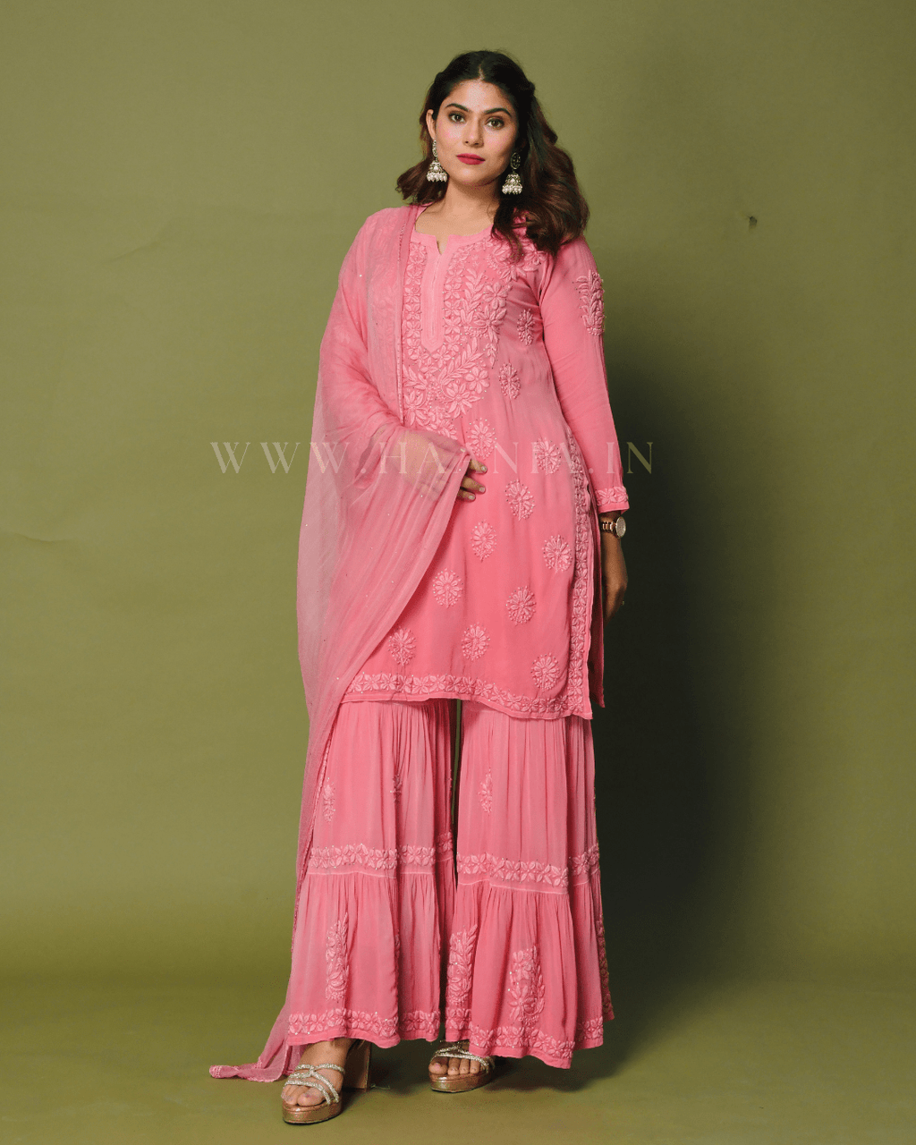 Raina Handcrafted Chikankari Double Layer Garara set
