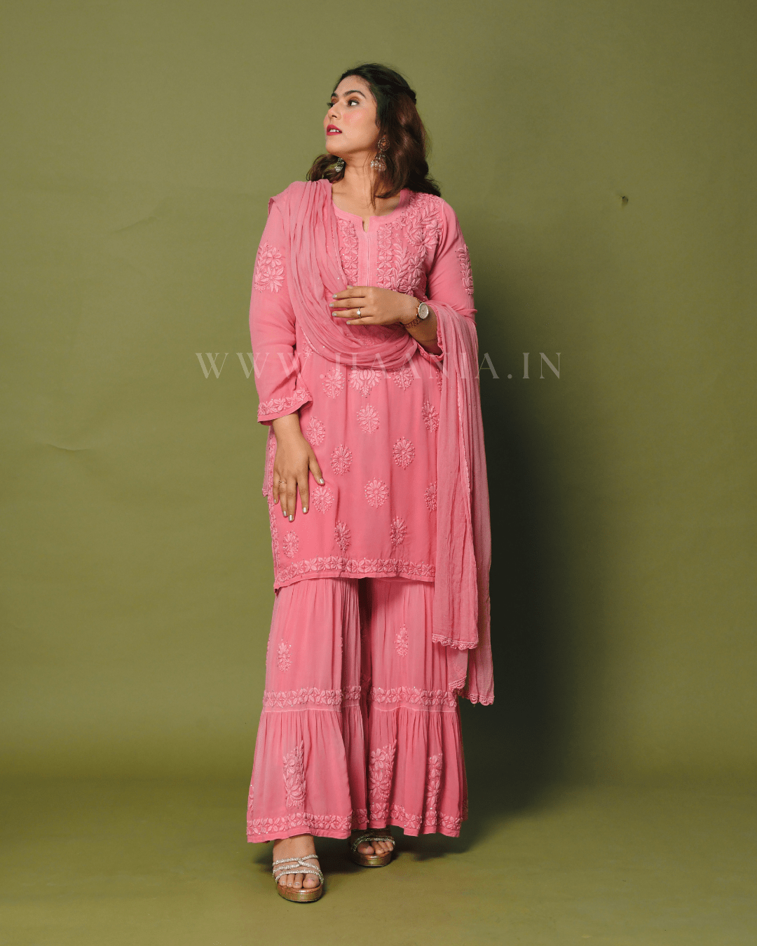 Raina Handcrafted Chikankari Double Layer Garara set