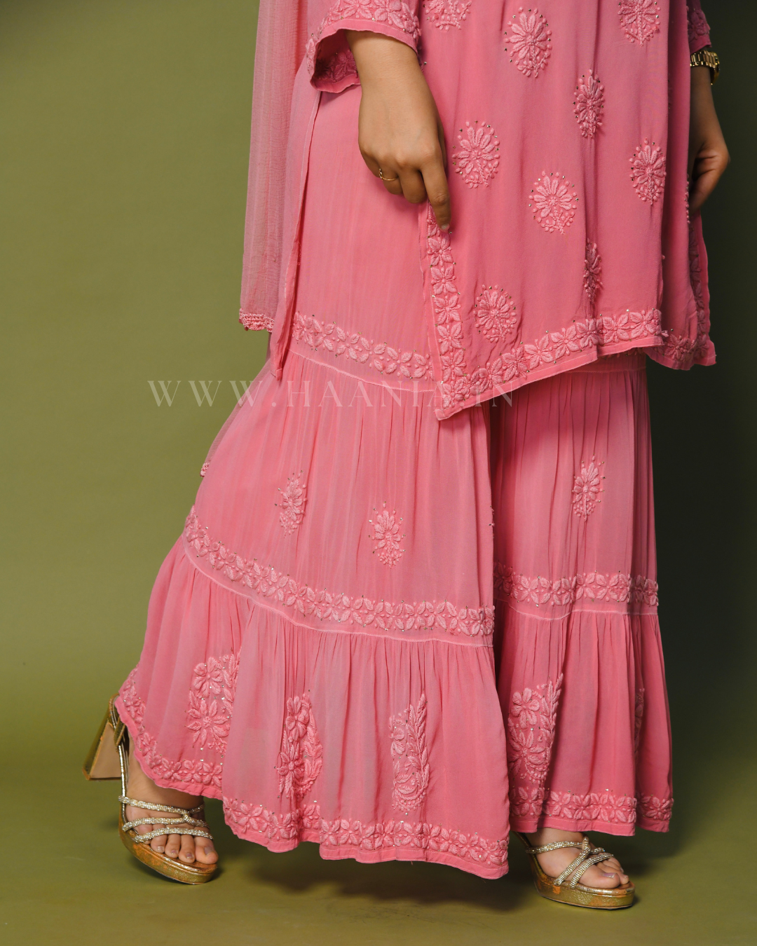Raina Handcrafted Chikankari Double Layer Garara set