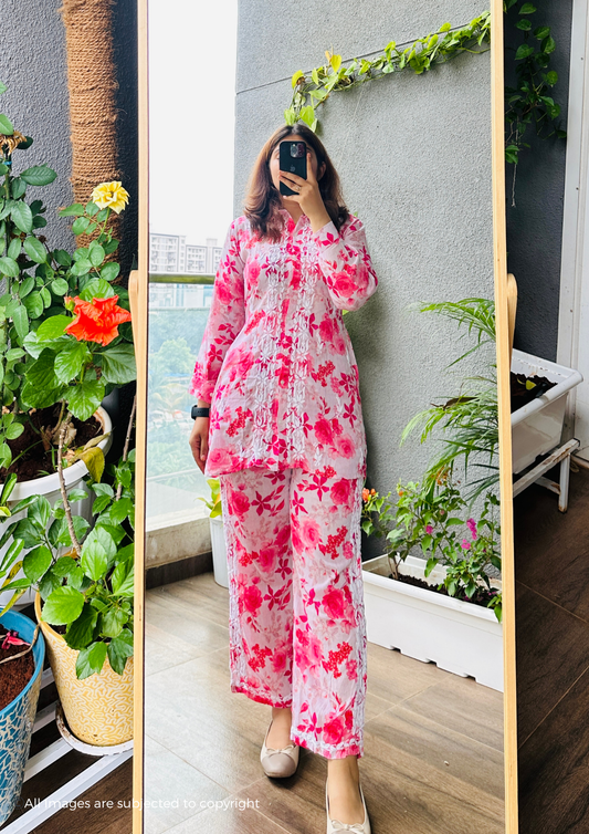 Handcrafted Chikankari Mul Cotton Printed Co-ord set