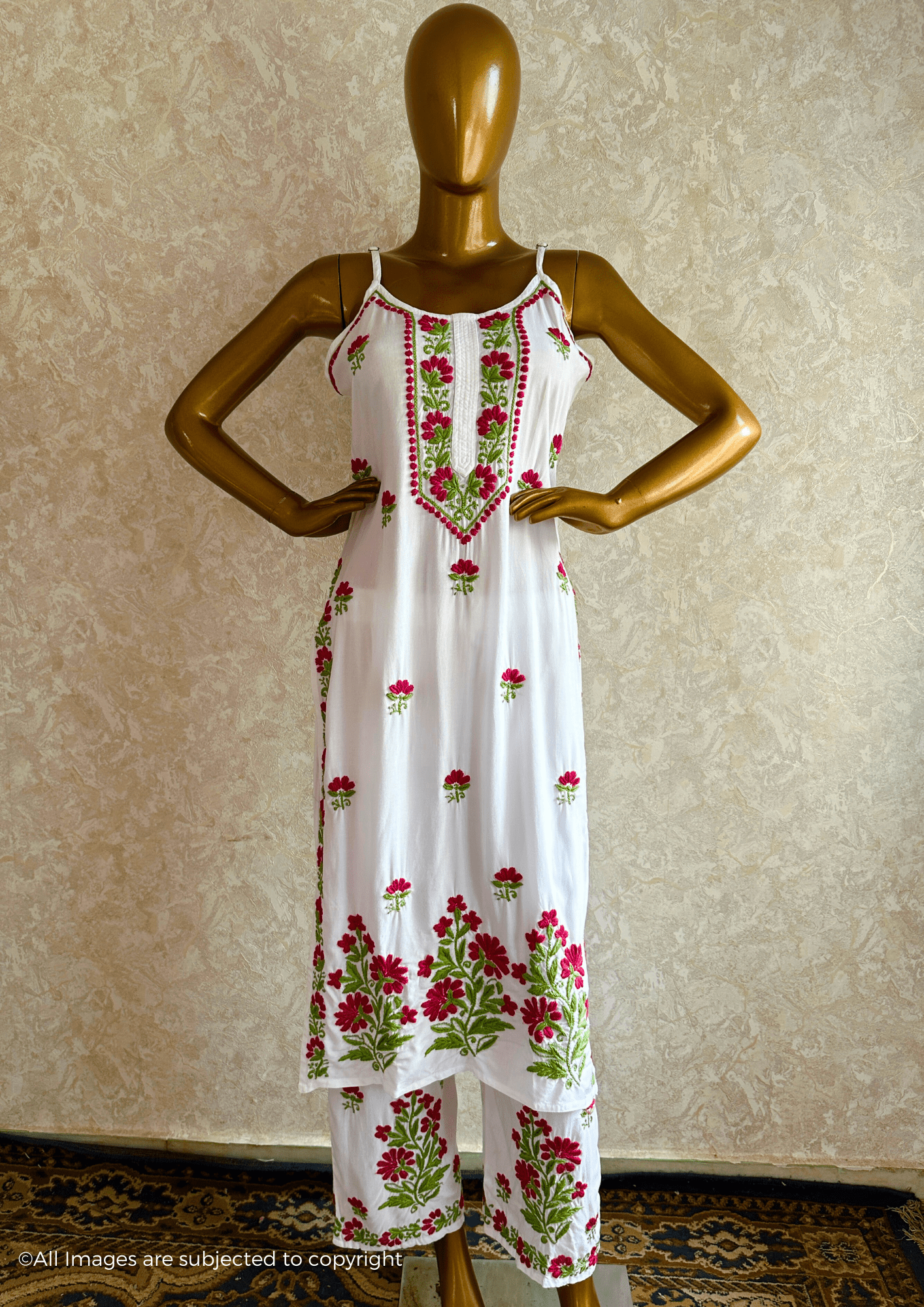 Khushboo Rani & Green Noodle Strap Modal Cotton Suit Set