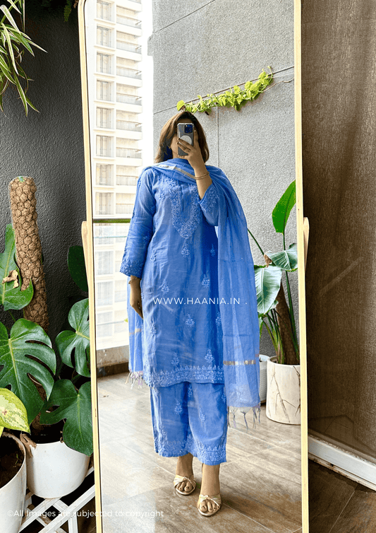 Chanderi Silk Handcrafted Chikankari Suit Set