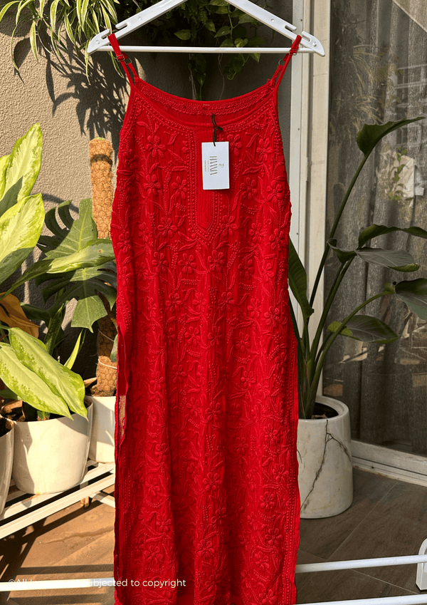 Handcrafted Chikankari Noodle Strap Long Kurta